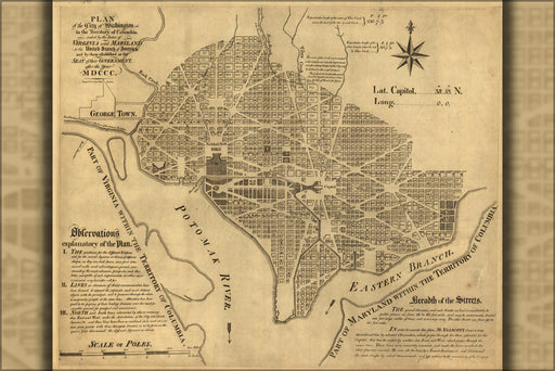 24"x36" Gallery Poster, map of the city of Washington d.c. 1792