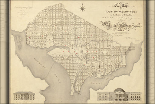 24"x36" Gallery Poster, map of the city of Washington d.c. 1818