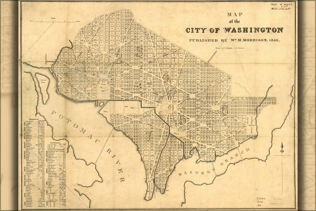 24"x36" Gallery Poster, map of the city of Washington d.c. 1846
