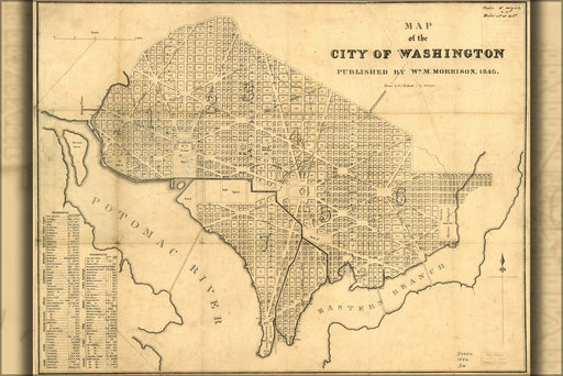 24"x36" Gallery Poster, map of the city of Washington d.c. 1846