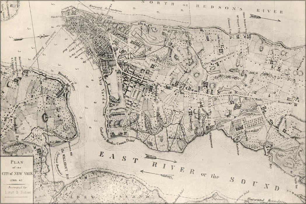 24"x36" Gallery Poster, map of the city of new york 1767