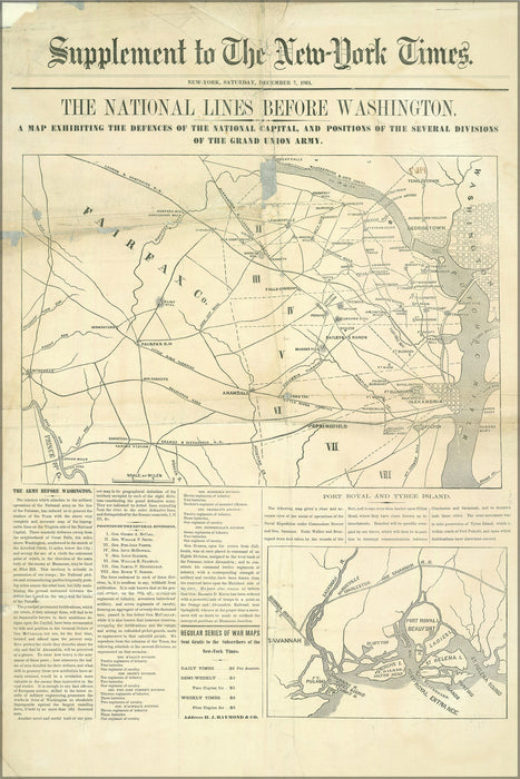 24"x36" Gallery Poster, map of the defenses of Washington d.c. 1861