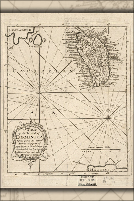 24"x36" Gallery Poster, map of the island of Dominica 1778