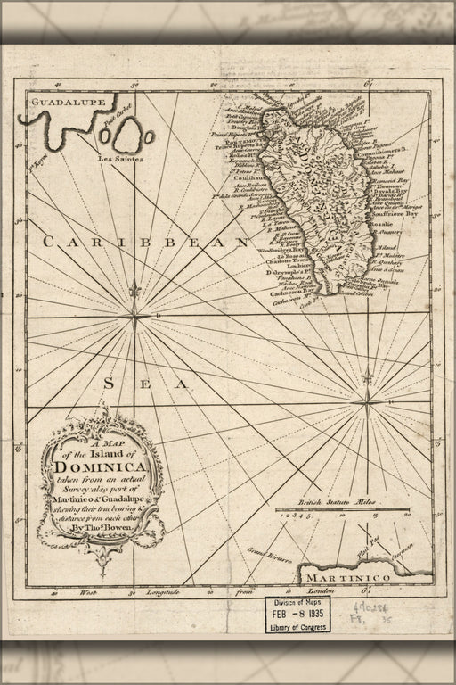 24"x36" Gallery Poster, map of the island of Dominica 1778