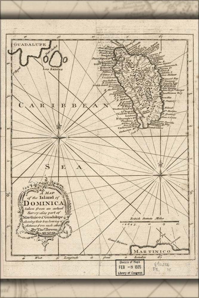 24"x36" Gallery Poster, map of the island of Dominica 1778