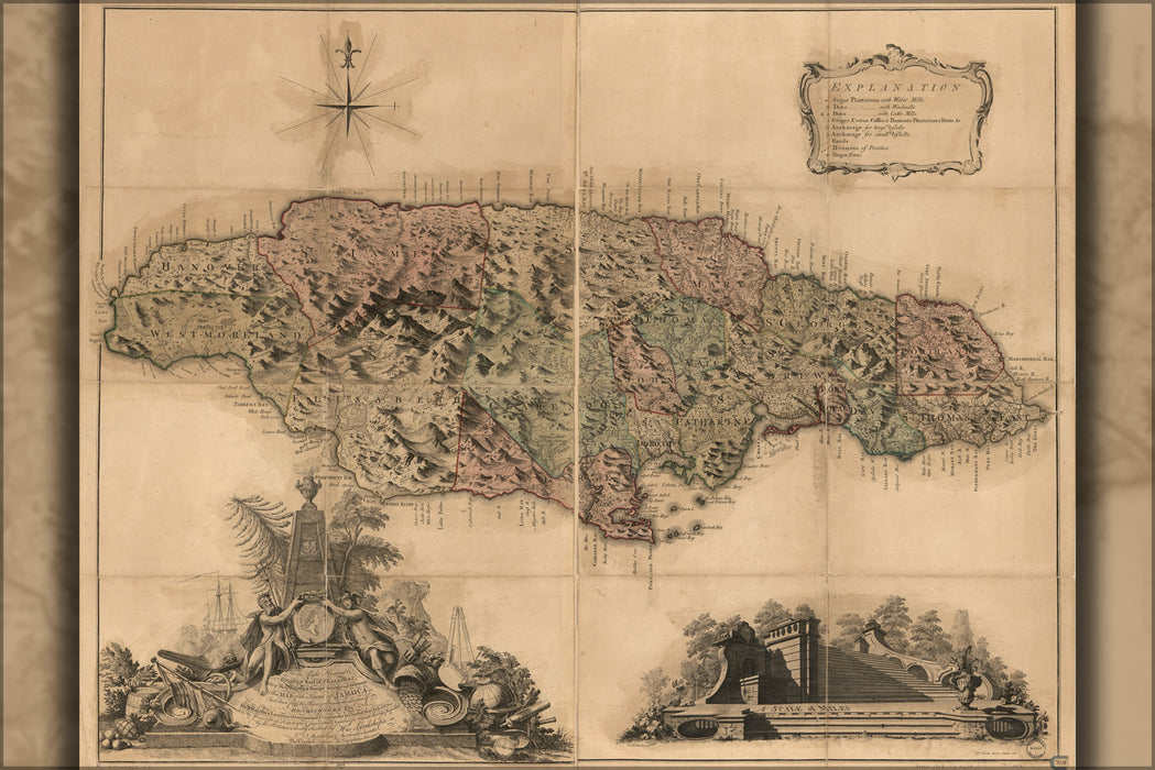 24"x36" Gallery Poster, map of the island of Jamaica 1763