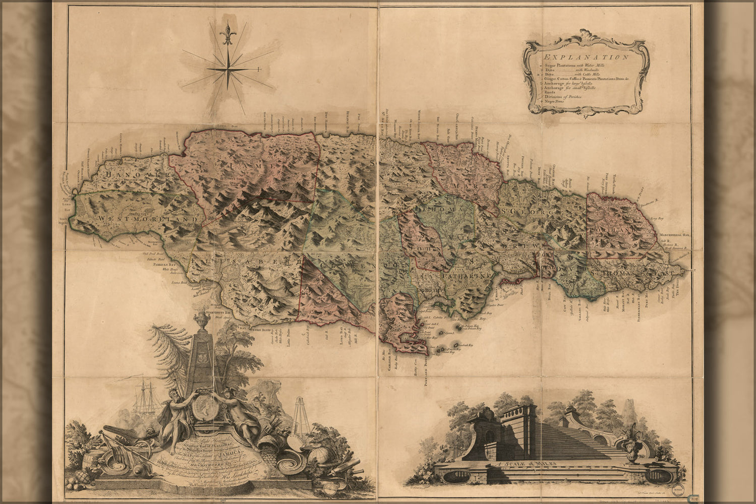24"x36" Gallery Poster, map of the island of Jamaica 1763