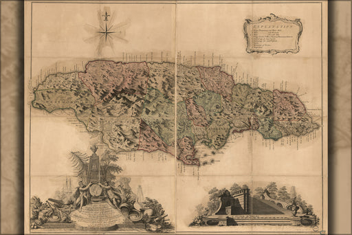 24"x36" Gallery Poster, map of the island of Jamaica 1763