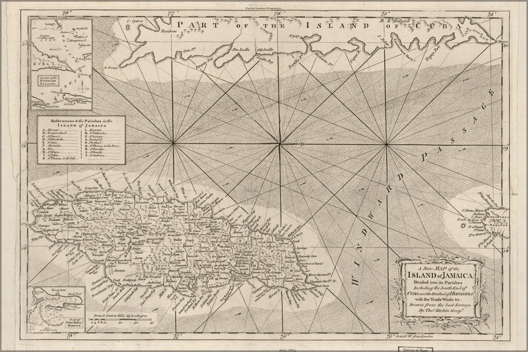 24"x36" Gallery Poster, map of the island of Jamaica 1765