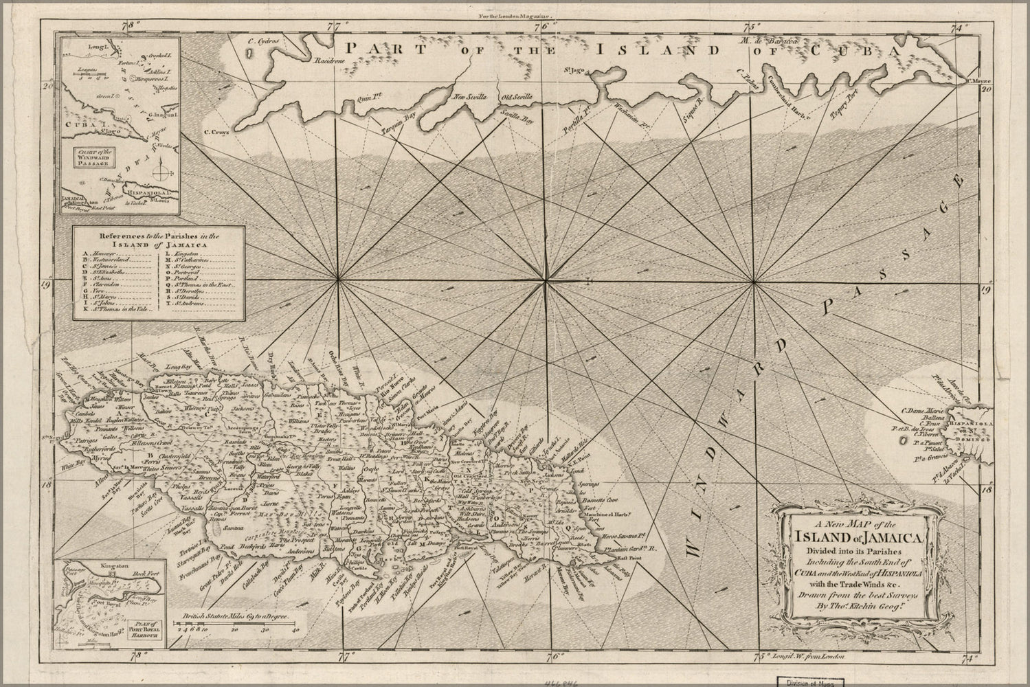 24"x36" Gallery Poster, map of the island of Jamaica 1765