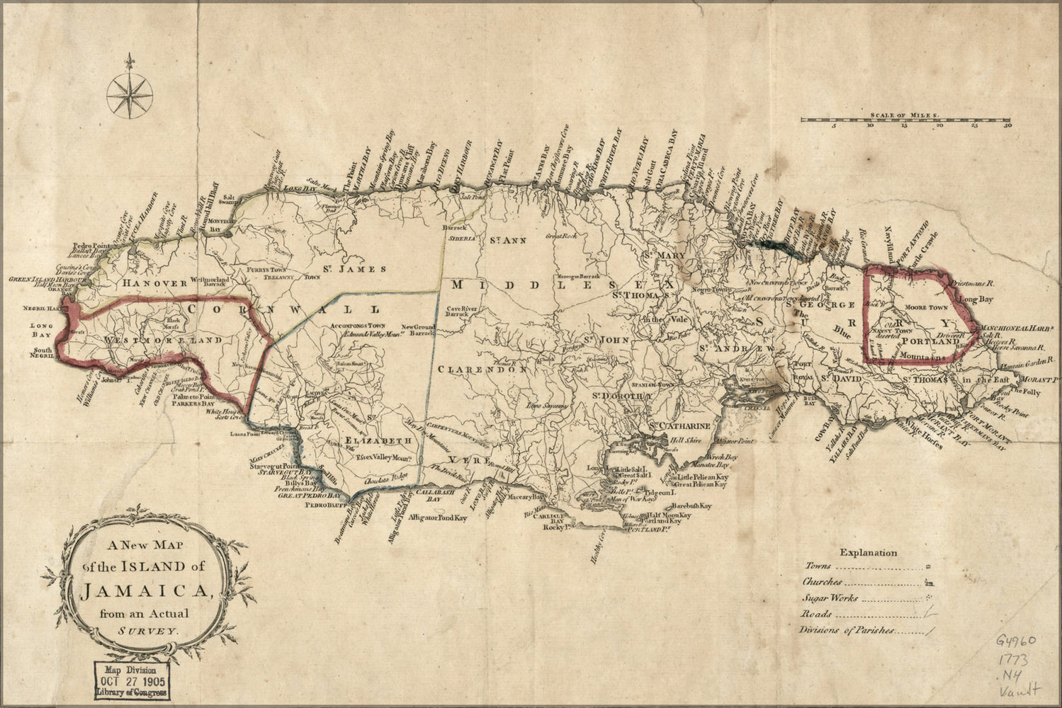 24"x36" Gallery Poster, map of the island of Jamaica 1773