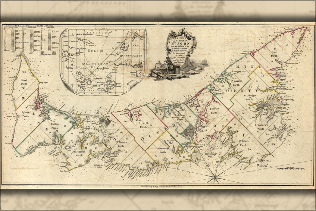 24"x36" Gallery Poster, map of the island of St. John 1777