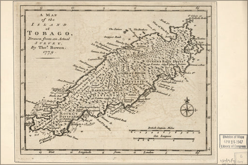 24"x36" Gallery Poster, map of the island of Tobago 1778
