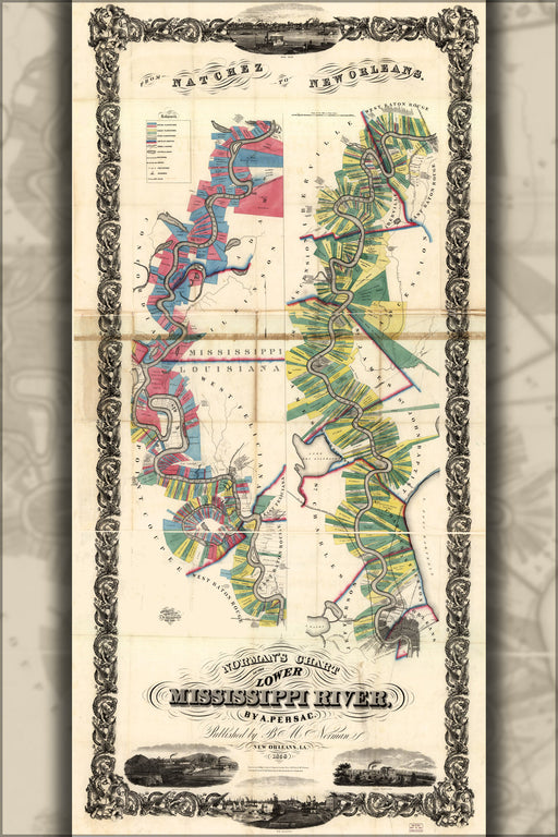 24"x36" Gallery Poster, map of the lower Mississippi River 1858