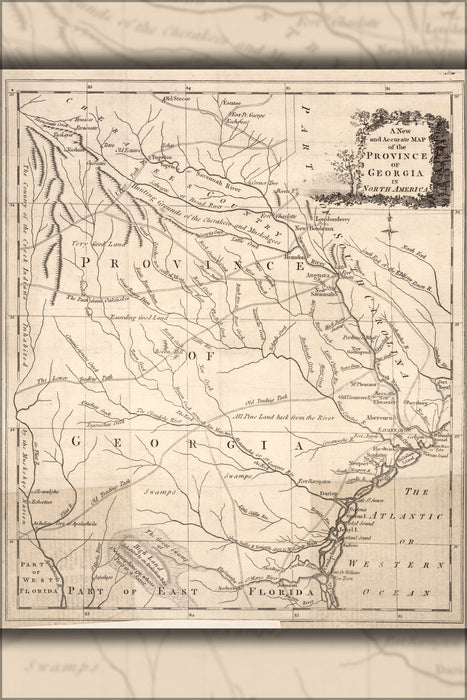 24"x36" Gallery Poster, map of the province of Georgia 1779