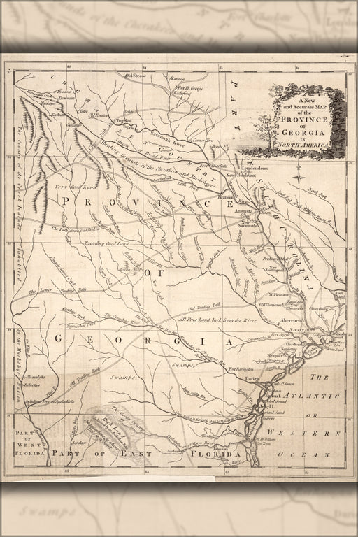24"x36" Gallery Poster, map of the province of Georgia 1779
