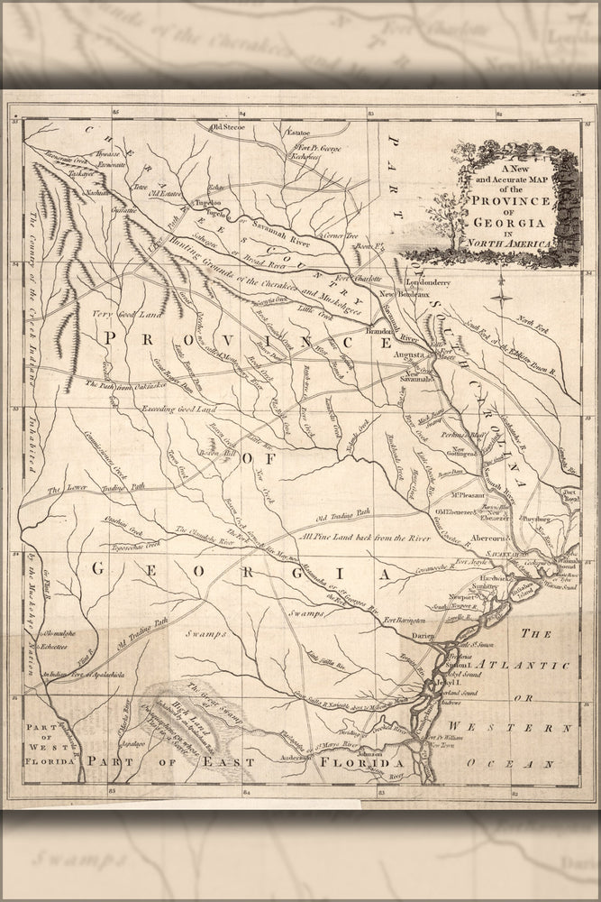 24"x36" Gallery Poster, map of the province of Georgia 1779