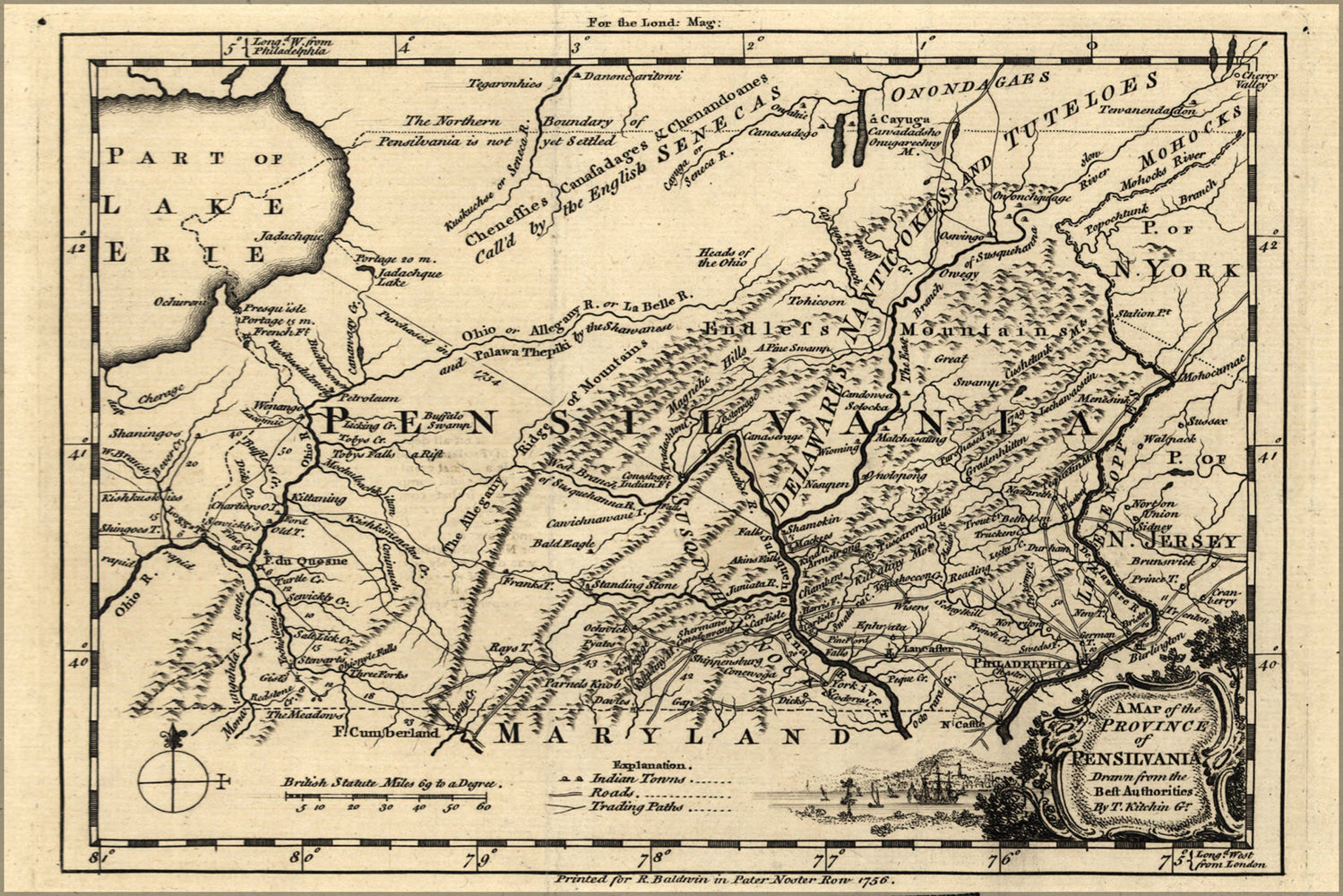 24"x36" Gallery Poster, map of the province of Pennsylvania 1756