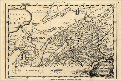 24"x36" Gallery Poster, map of the province of Pennsylvania 1756