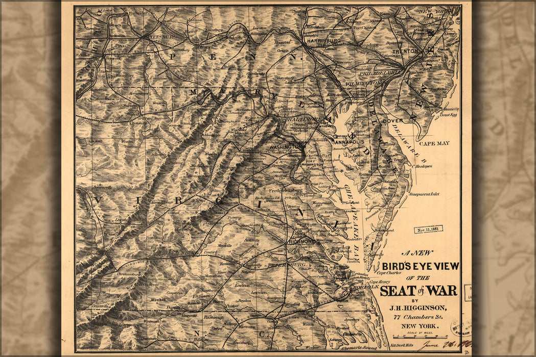 24"x36" Gallery Poster, map of the seat of war virginia maryland 1861