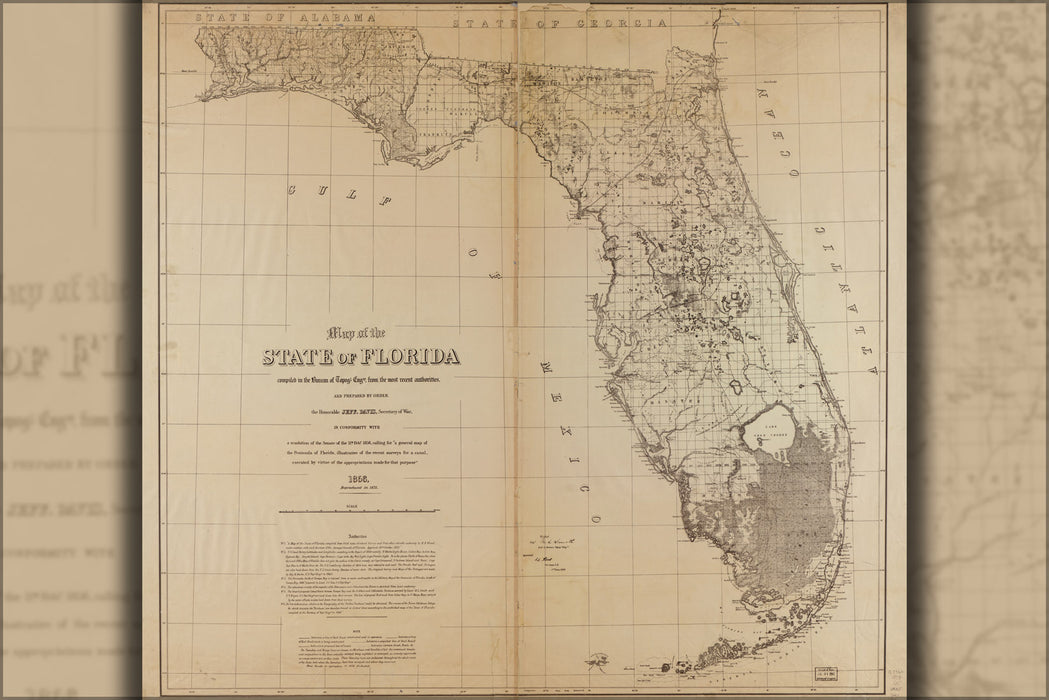 24"x36" Gallery Poster, map of the state of Florida 1873