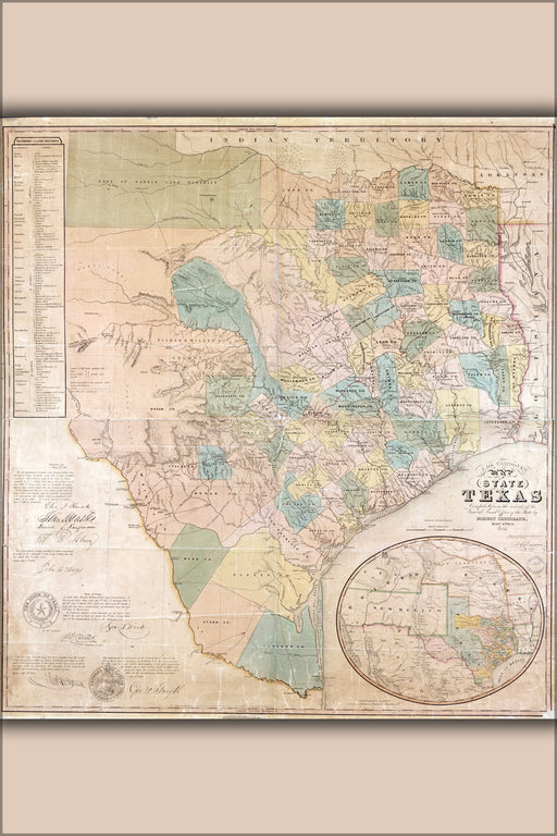 24"x36" Gallery Poster, map of the state of Texas 1853