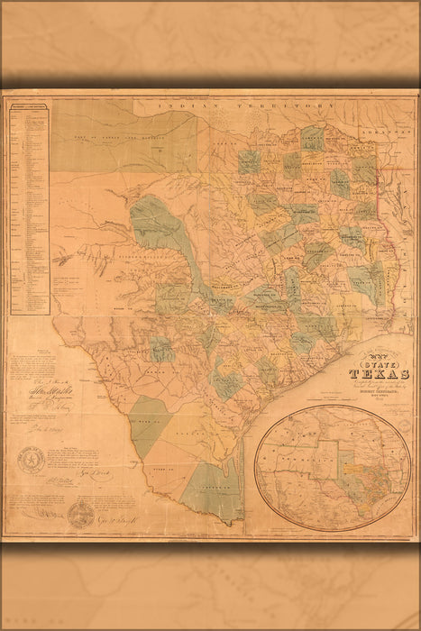 24"x36" Gallery Poster, map of the state of Texas 1853 p2