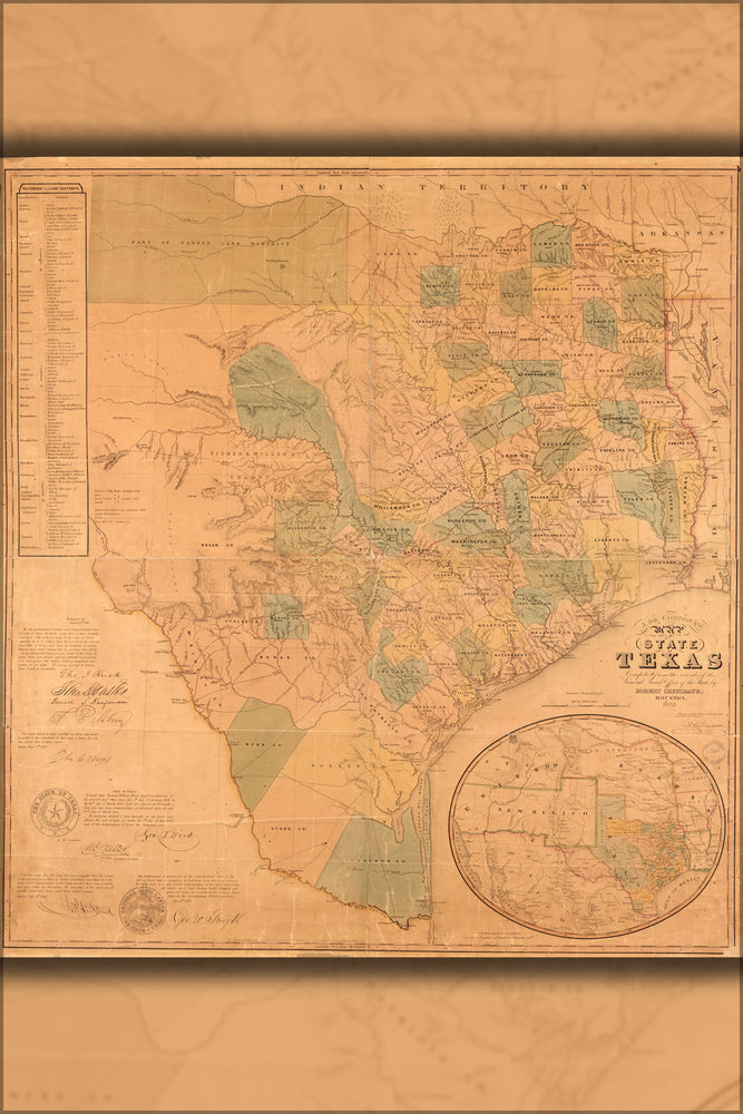 24"x36" Gallery Poster, map of the state of Texas 1853 p2