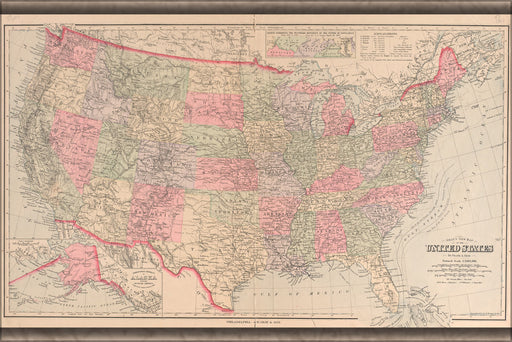 24"x36" Gallery Poster, map of the united states of america 1890