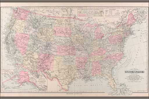 24"x36" Gallery Poster, map of the united states of america 1891