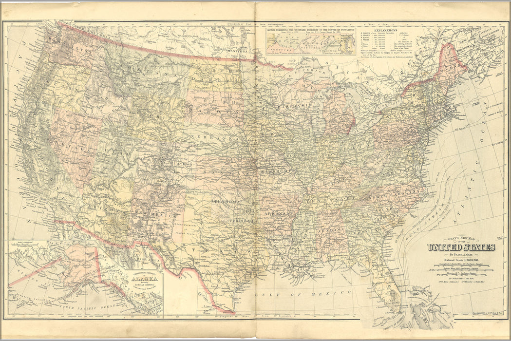 24"x36" Gallery Poster, map of the united states of america 1894