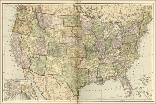 24"x36" Gallery Poster, map of the united states of america 1896