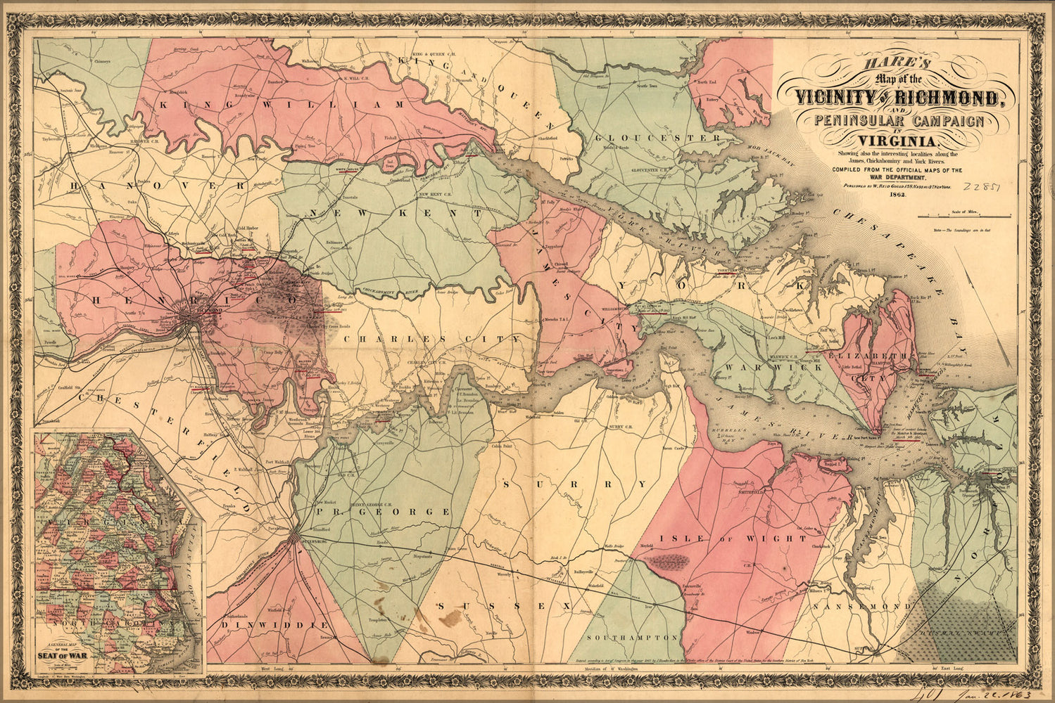 24"x36" Gallery Poster, map of the vicinity of Richmond, Virginia 1862