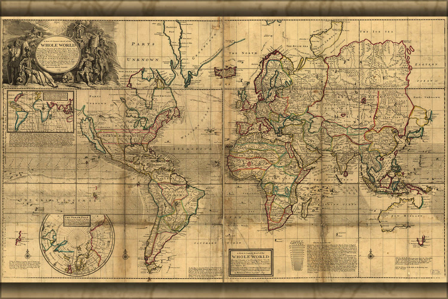 24"x36" Gallery Poster, map of the whole World 1799