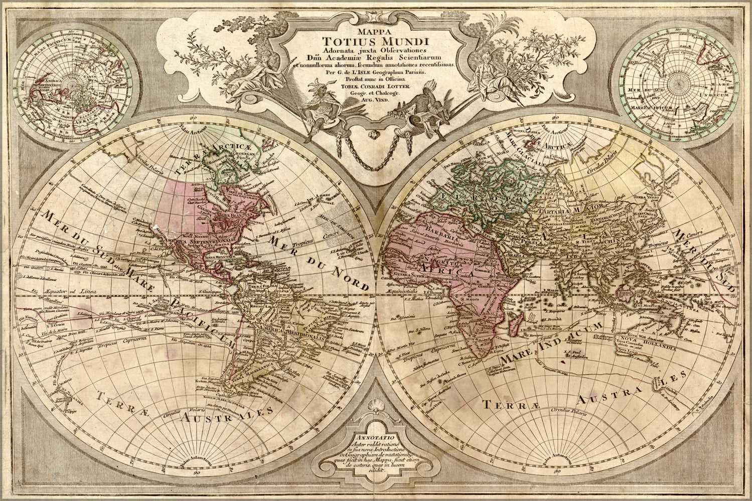24"x36" Gallery Poster, map of the world 1775 in latin