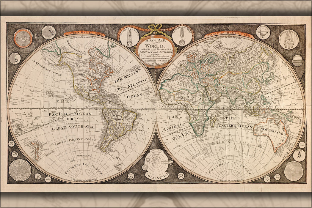 24"x36" Gallery Poster, map of the world 1799