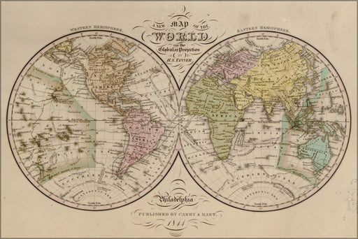 24"x36" Gallery Poster, map of the world 1844
