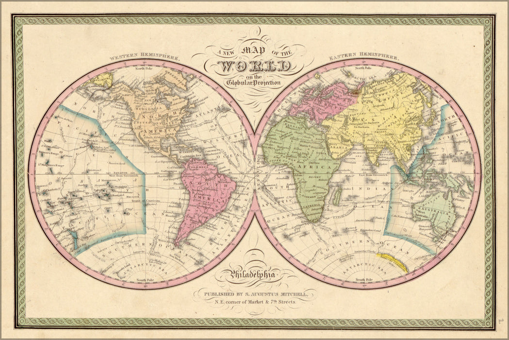 24"x36" Gallery Poster, map of the world 1849