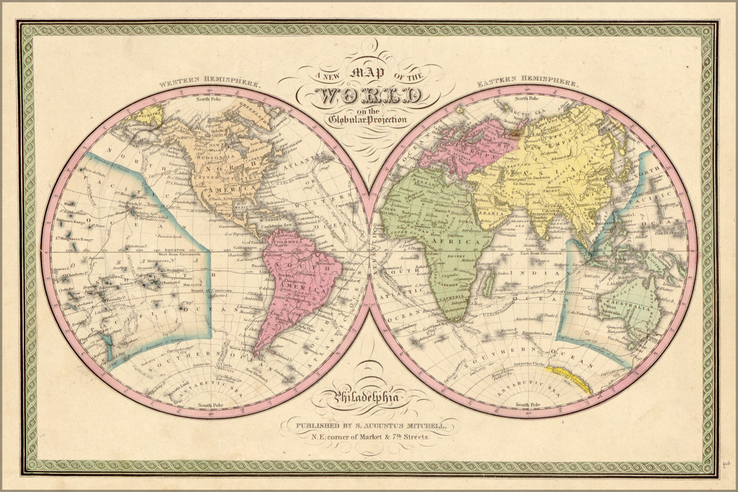 24"x36" Gallery Poster, map of the world 1849