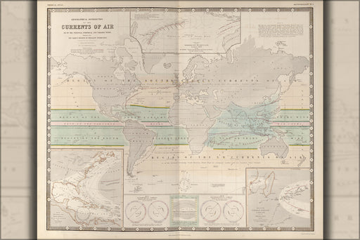 24"x36" Gallery Poster, map of the world showing air currents 1848