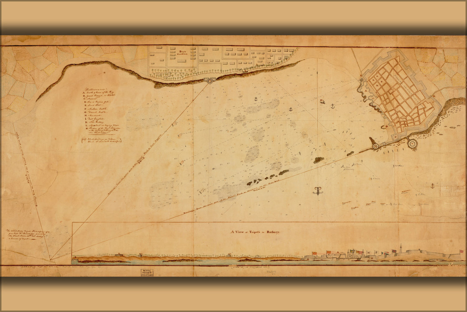 24"x36" Gallery Poster, map of town and harbor of Tripoli libya 1804