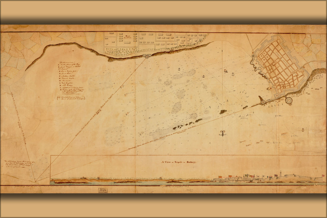 24"x36" Gallery Poster, map of town and harbor of Tripoli libya 1804