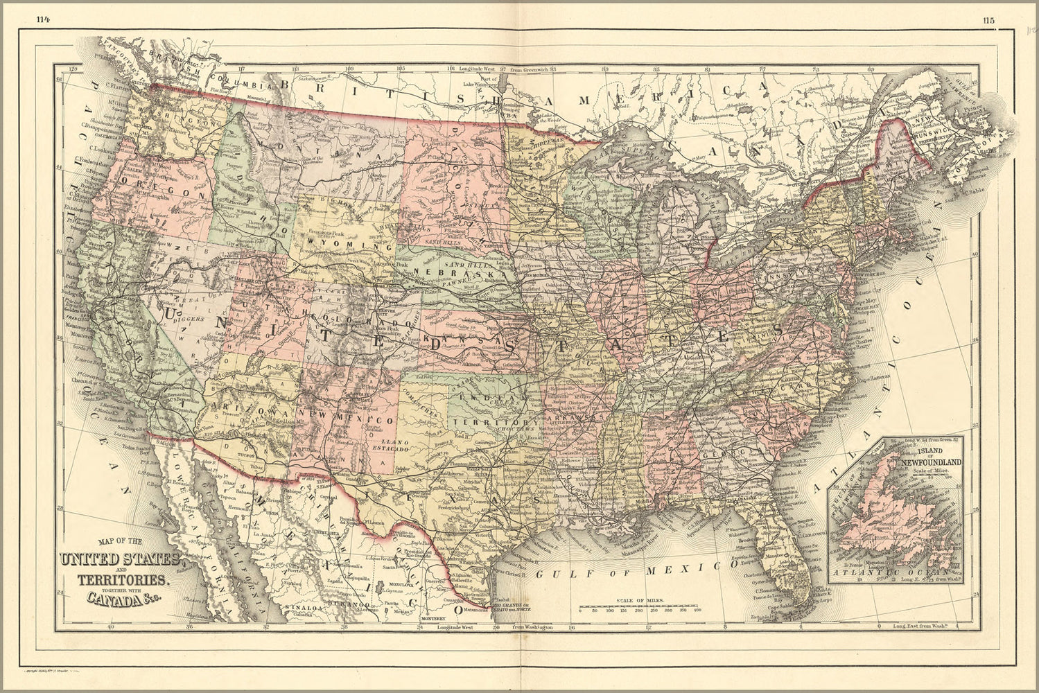 24"x36" Gallery Poster, map of united states 1887