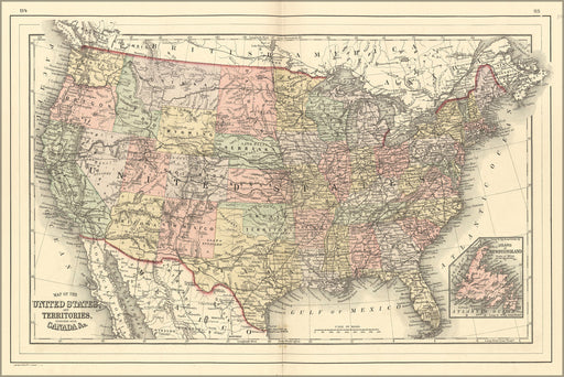 24"x36" Gallery Poster, map of united states 1887
