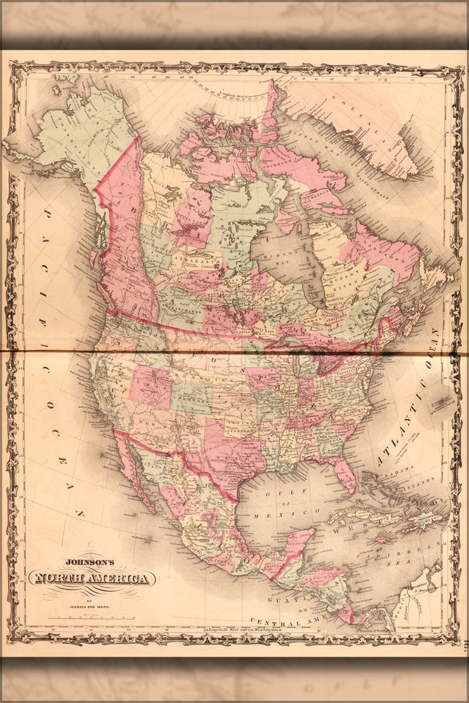 24"x36" Gallery Poster, map of united states canada mexico 1862