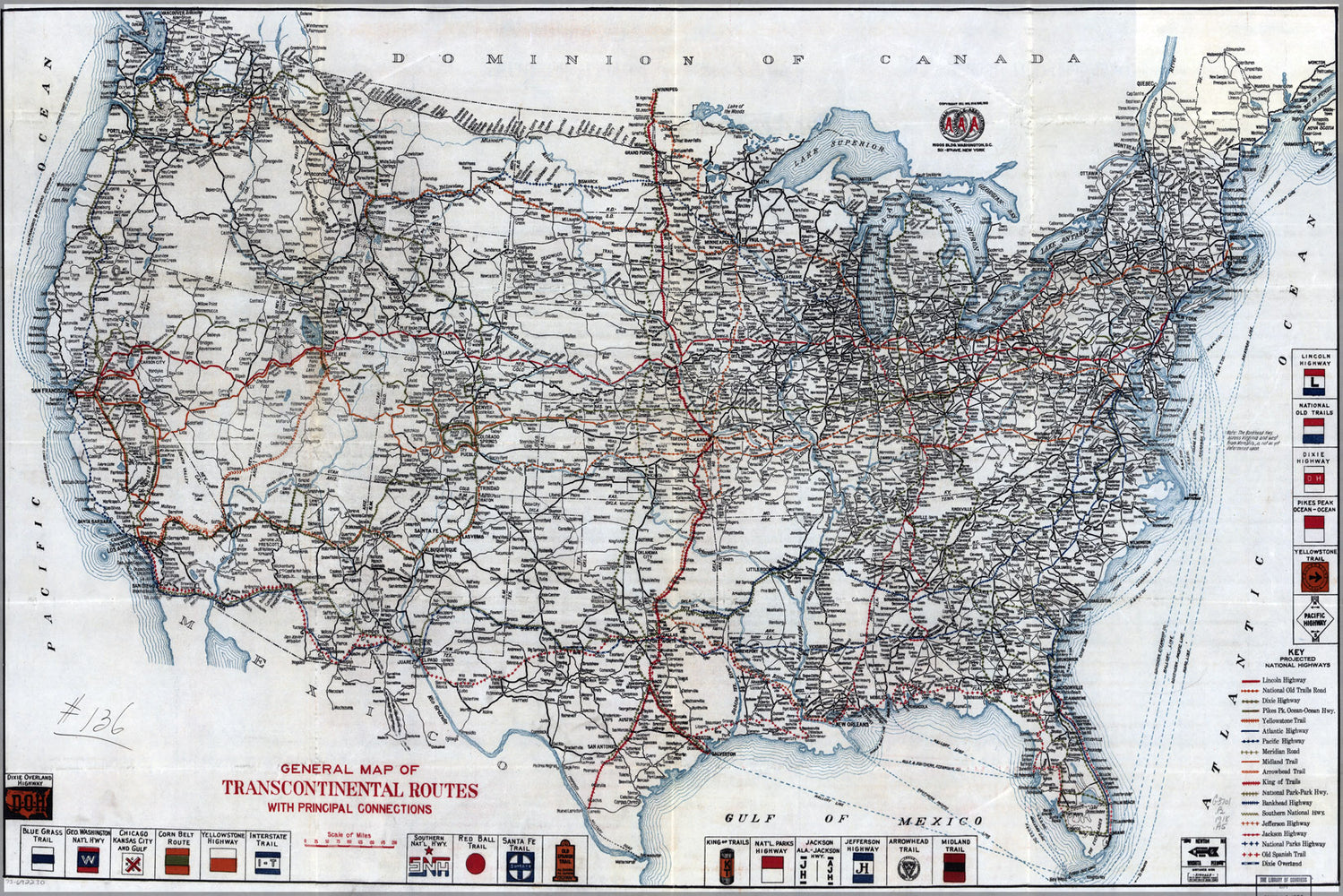 24"x36" Gallery Poster, map of united states highways & roads 1918