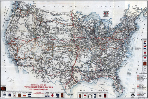 24"x36" Gallery Poster, map of united states highways & roads 1918