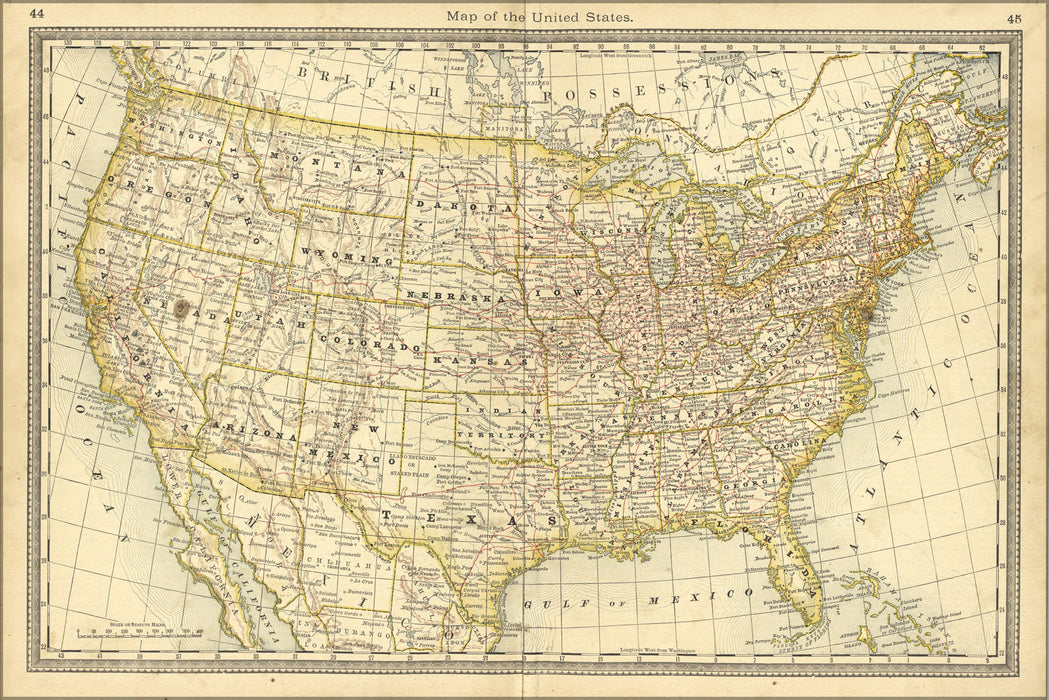 24"x36" Gallery Poster, map of united states of america 1881