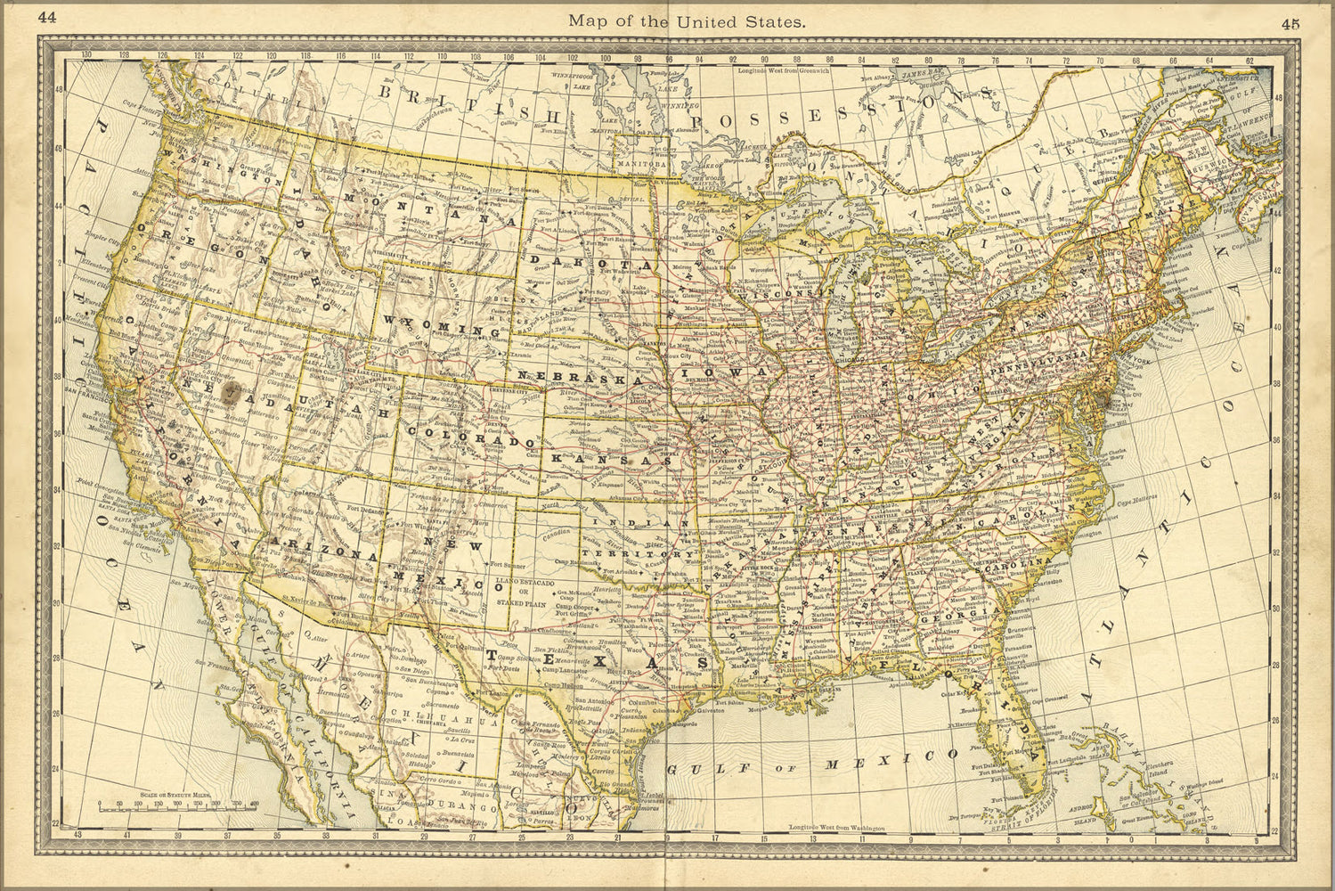 24"x36" Gallery Poster, map of united states of america 1881
