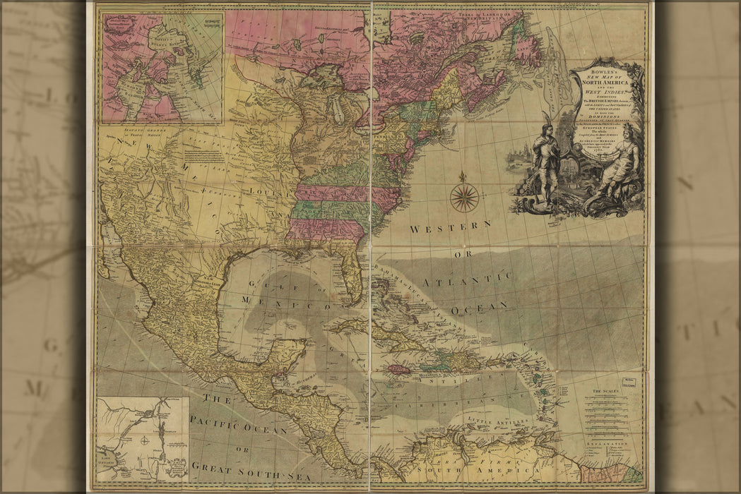 24"x36" Gallery Poster, map of united states of america canada cuba 1783